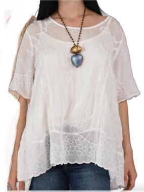White Lace Boho Peasant Top - Women